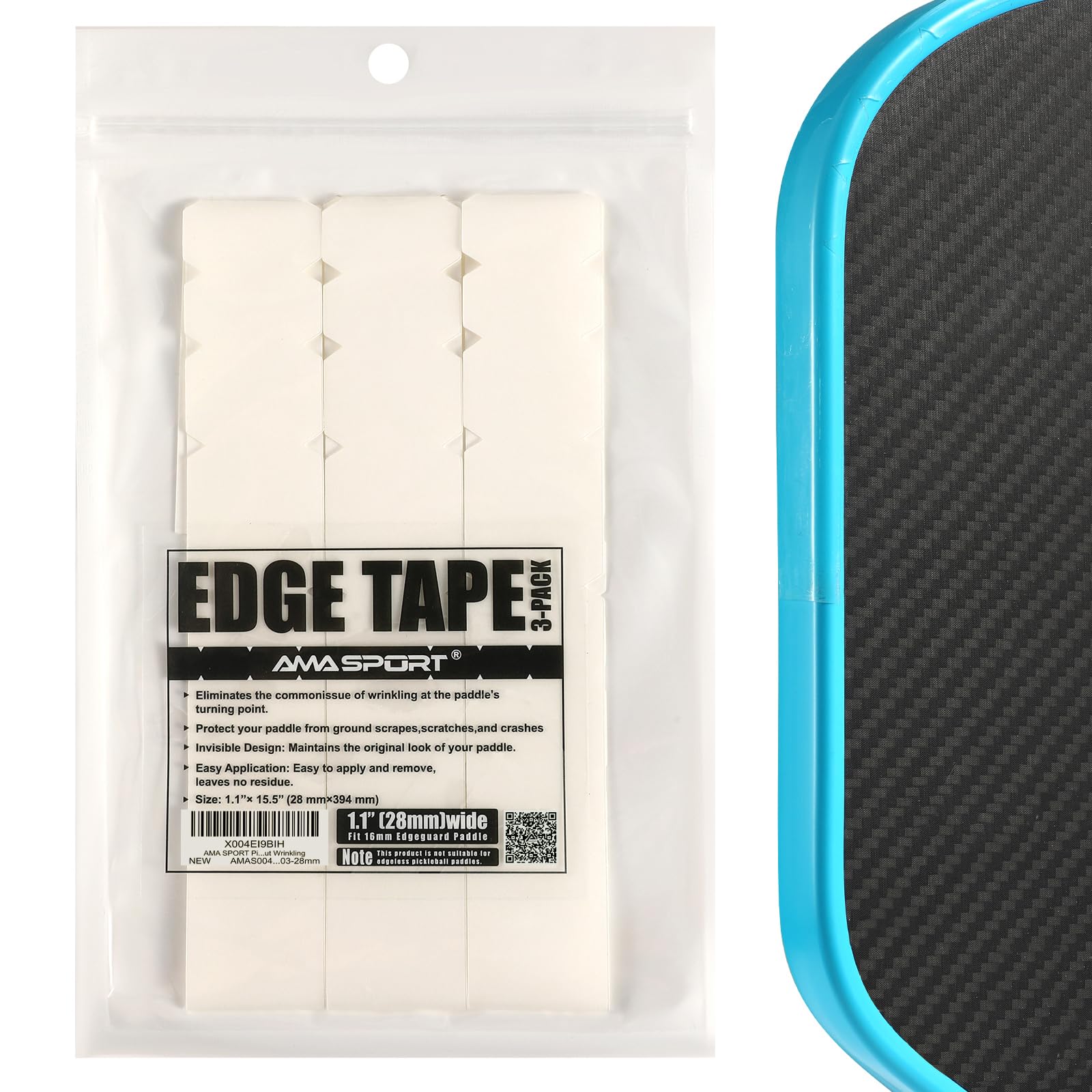 AMA SPORT Pickleball Paddle Edge Guard Tape 3 Pack Clear Edge Protection Tapes 25mm, 28mm Width Perfectly Fits Curved Without Wrinkling