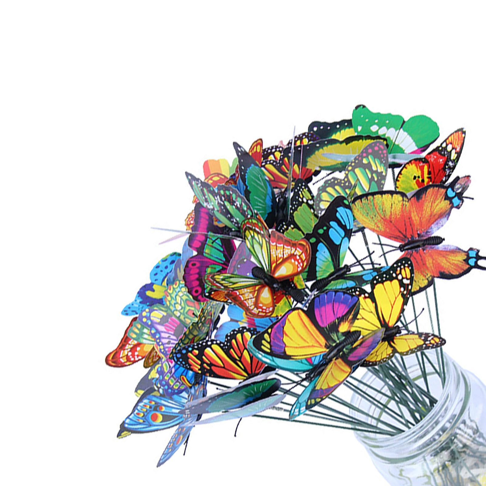 Snorvixre 50Pack Realistic Artificial Butterflies Yard Decorations Rustproof Multicolor Artificial Butterflies Stakes