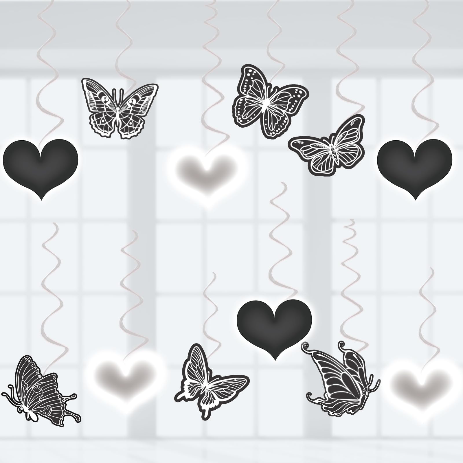- 2000s Party Decorations Black Love Heart Party Decor, Assembled and Ready to Use, Early 2000s Party Hanging Swrils 24pcs Old School Party Streamers Girls Fashion Birthday Party Decor