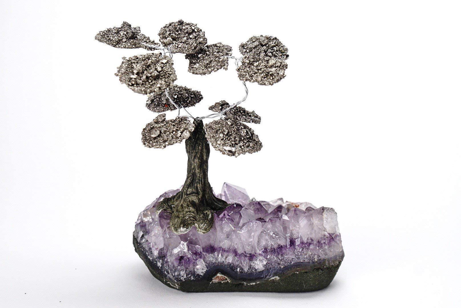 Astro Gallery Of Gems Small Genuine Pyrite Clustered Gemstone Tree (10 Petals) on Amethyst Matrix