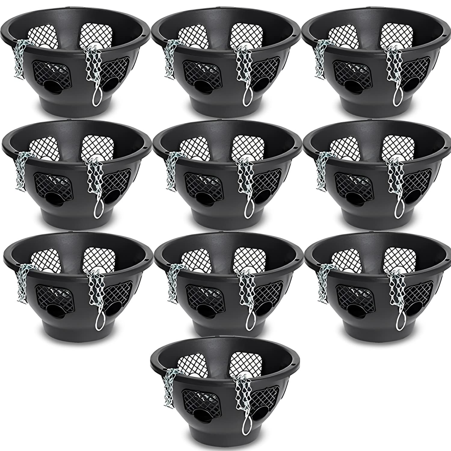 Easy Fill Set of 10 Hanging Basket - Original Easy Fill Hanging Plant Pots - 12 Inches Black Hanging Planters for Balcony, Indoor, or Outdoor - Plastic Hanging Basket for Herb, Flowers, or Plants