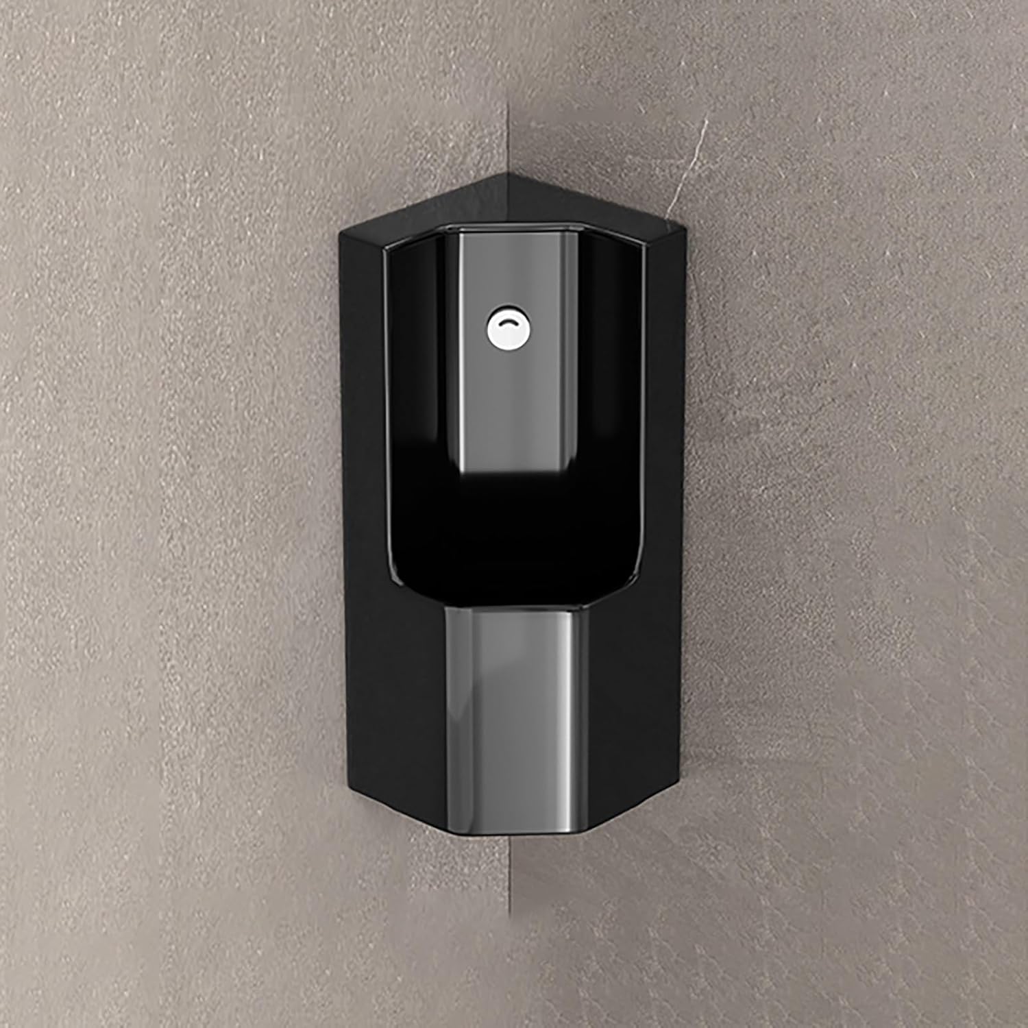 Wall-Mounted Ceramic Urinal,Corner Men's Adult Urinal,with Sensor Flush Valve,for Restrooms Bathrooms Hotels Shopping.(Black)