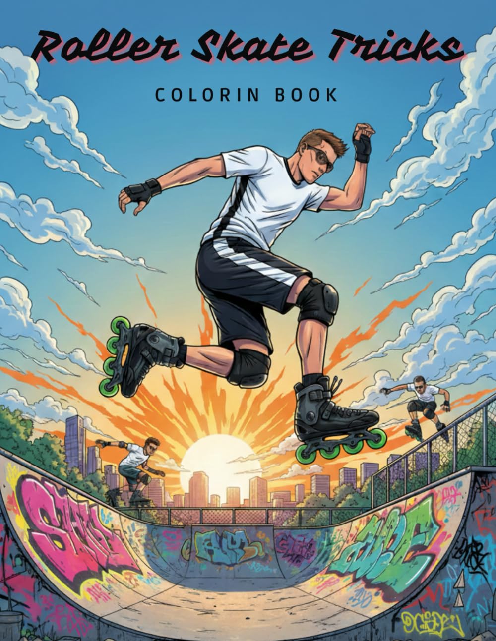 Roller Skate Tricks Coloring Book: Epic Jumps, Skatepark Stunts & Radical Designs for Teens and Adults