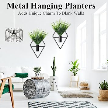 2PCS Wall Planter Vase, Hanging Planter Vase Wall Decor for Boho Home Decor, Metal Wall Art, Black Hanging Decoration for Living Room, Bedroom, Kitchen, Bathroom, Office (without Artificial Plants)