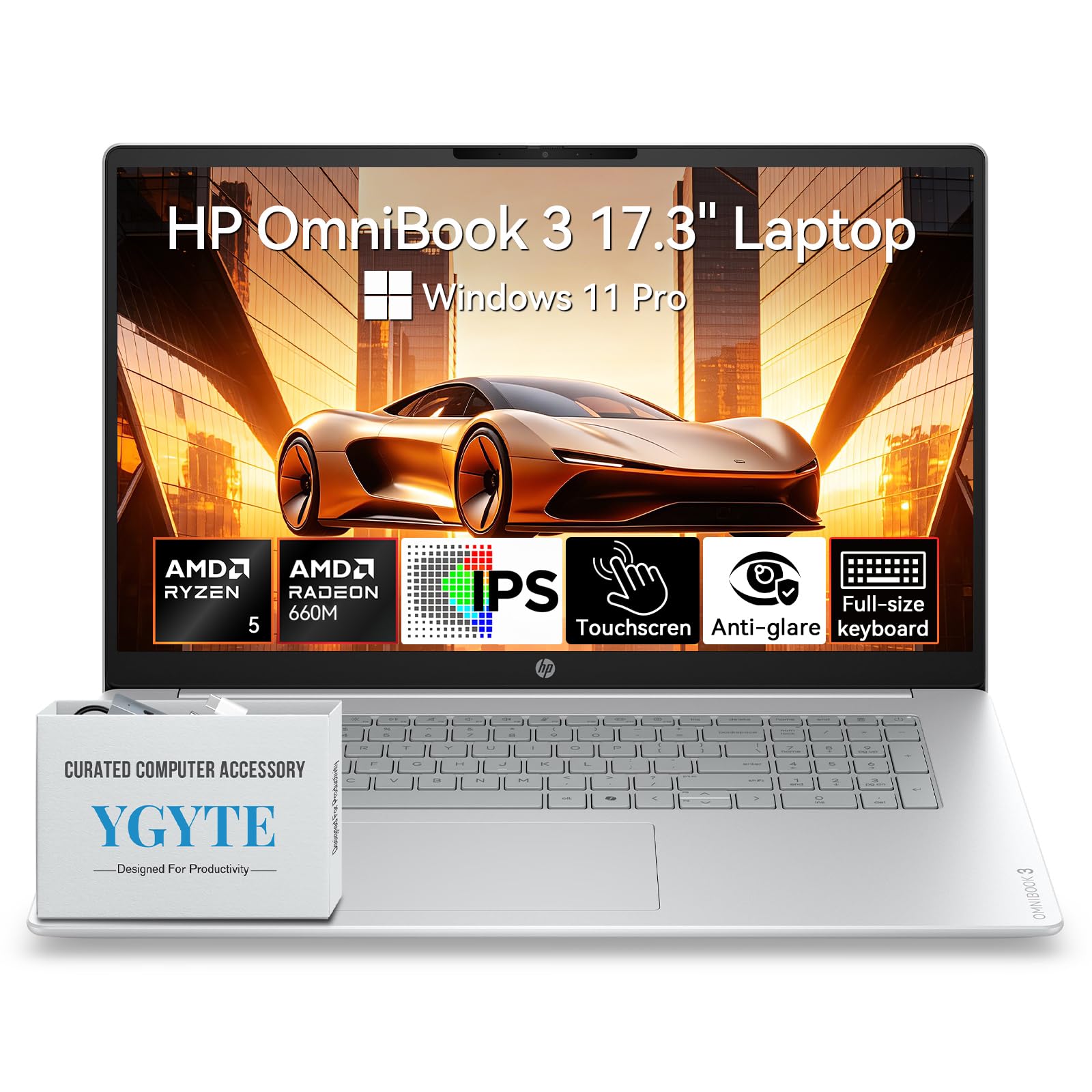 HP OmniBook 3 17 Inch Touchscreen Laptop, AMD Ryzen 5, 24GB DDR5 512GB SSD