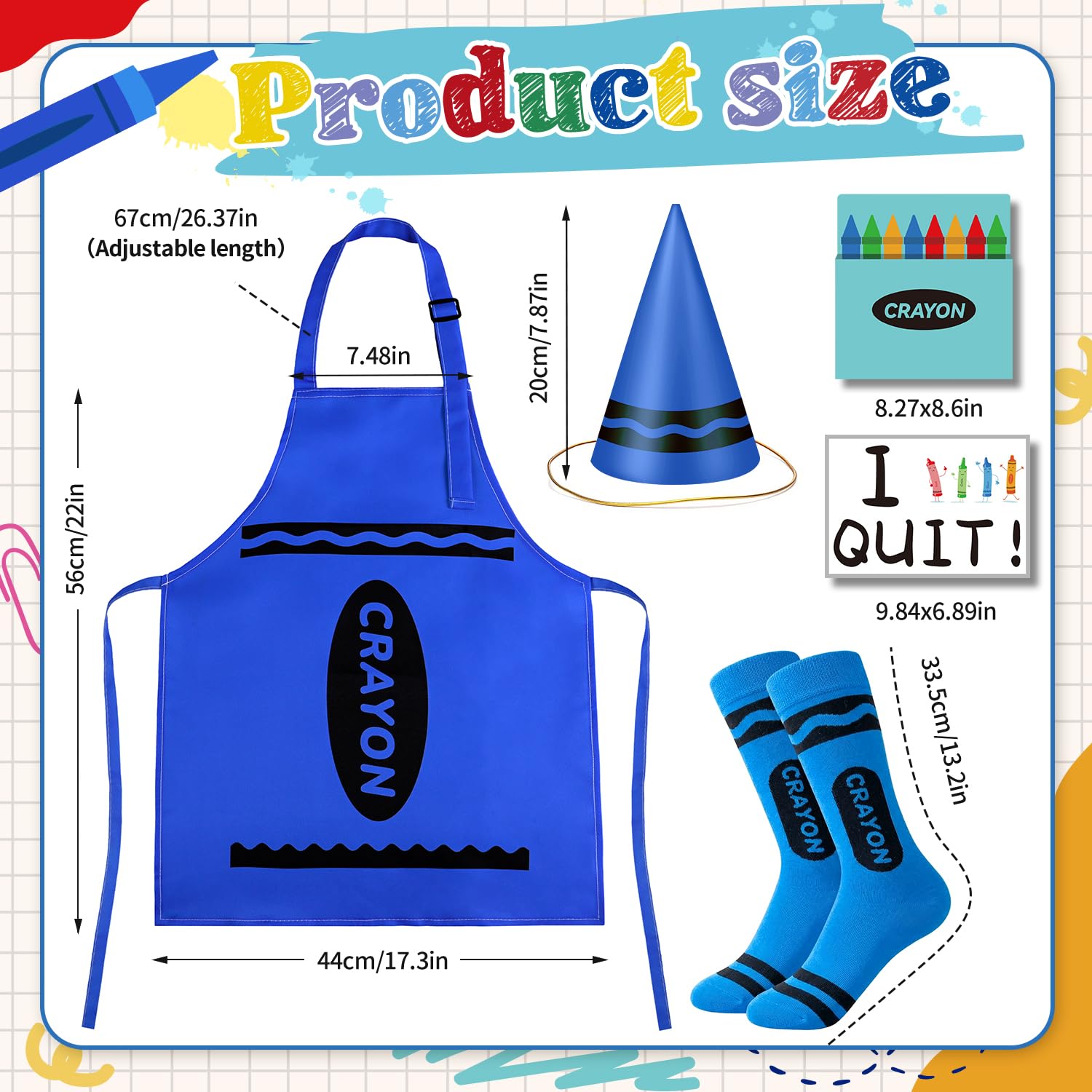 iZoeL Blue Crayon Costume Set Boys Girls World Book Day Costumes Kids 2026, Apron, Hat - Image 2