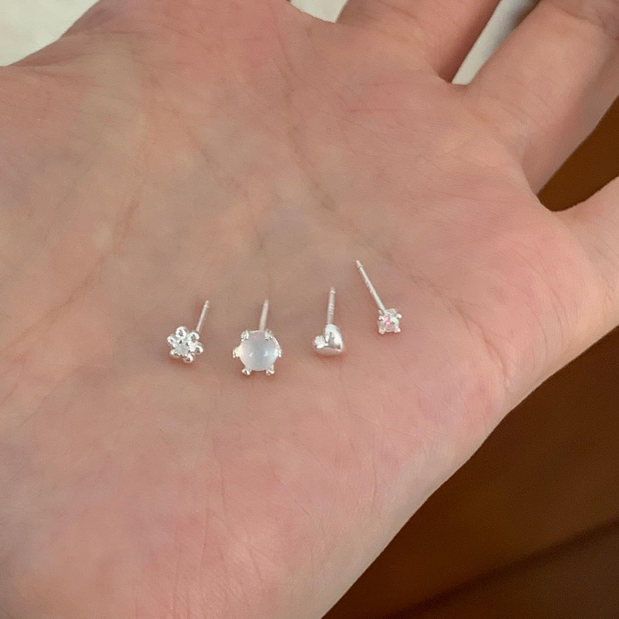 4 Paar 925 Sterling Silber Ohrringe Set für Frauen - 8 Stück zierliche Ohrstecker Mix- Hypoallergene Minimalistische Ohrstecker für Knorpel, Ohrstapeln & mehrere Piercings