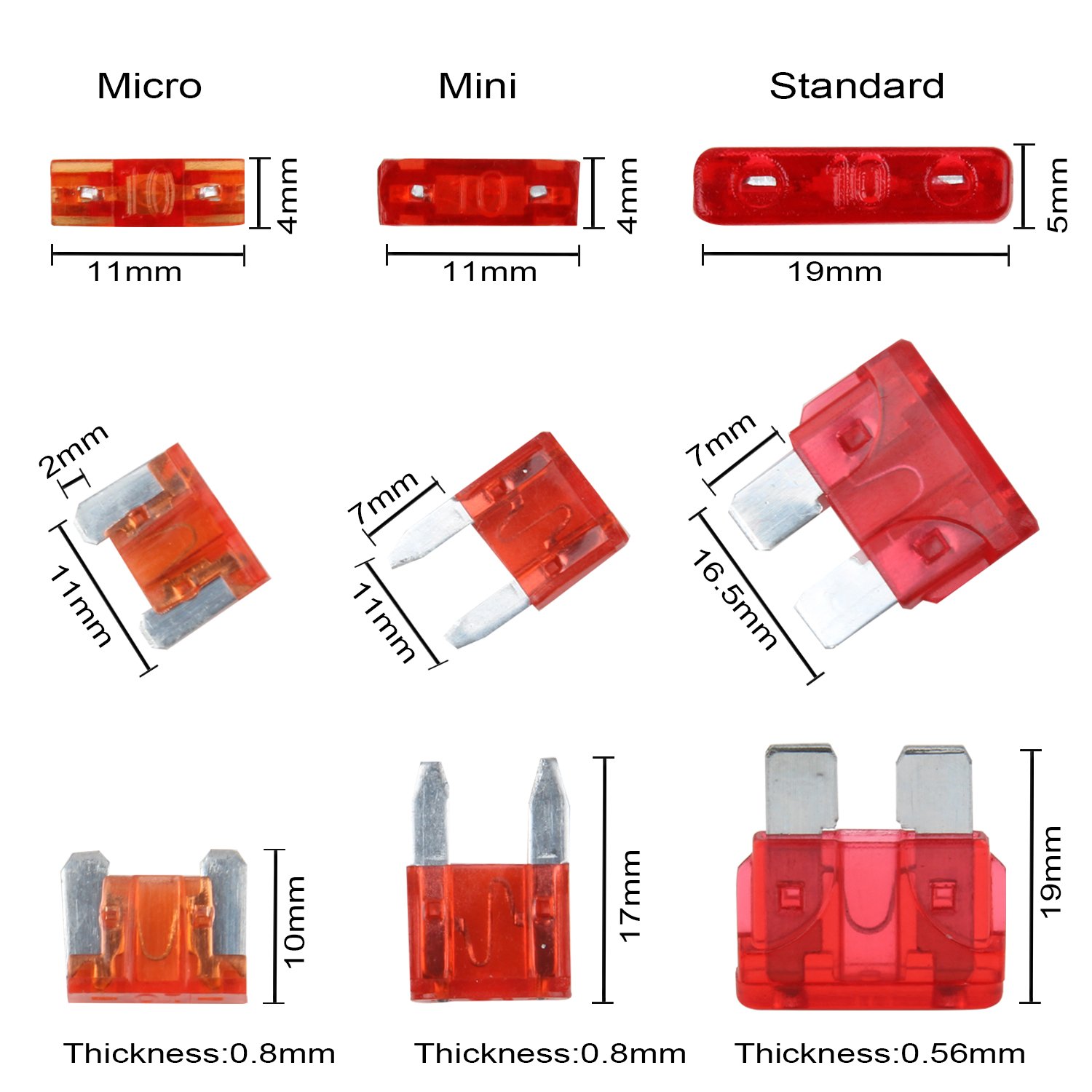 Standard Fuses,TKING 100pcs Assorted Auto Car Standard Blade Fuses