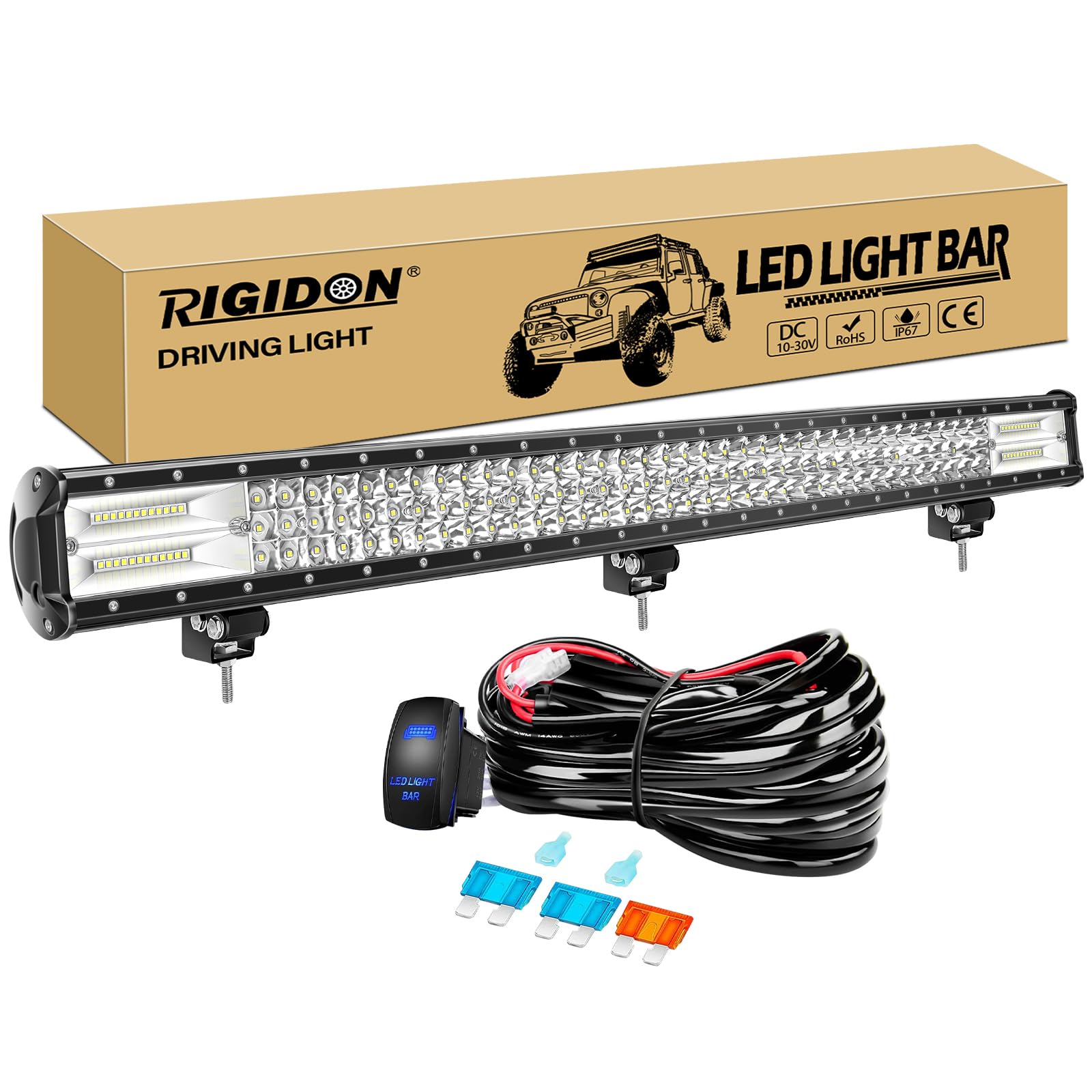 RIGIDON 40 Pollici 100cm 540W Barra Led Fuoristrada, Impermeabile Barra Luce Led Con 12V Cablaggio, Luci di Lavoro Esterno Per Auto Trattore Camion SUV UTE ATV Barca 4x4 Veicoli Offroad, 6000K Bianca