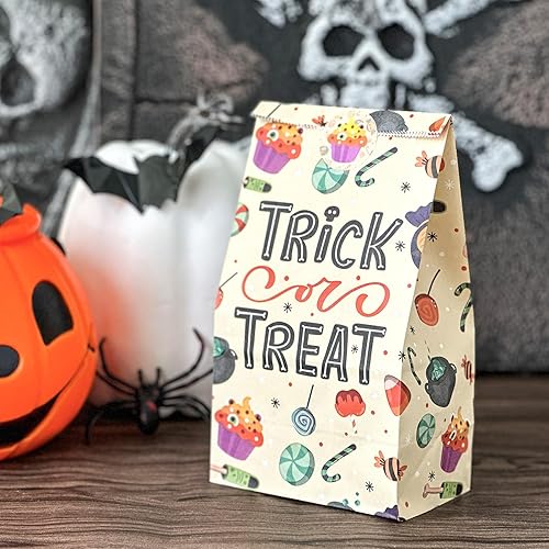 Miniatura 4 de OurWarm 60 bolsas de regalo de Halloween, bolsas de regalo de papel, pequeñas bolsas de dulces para fiesta de dulces con calcomanías de truco o