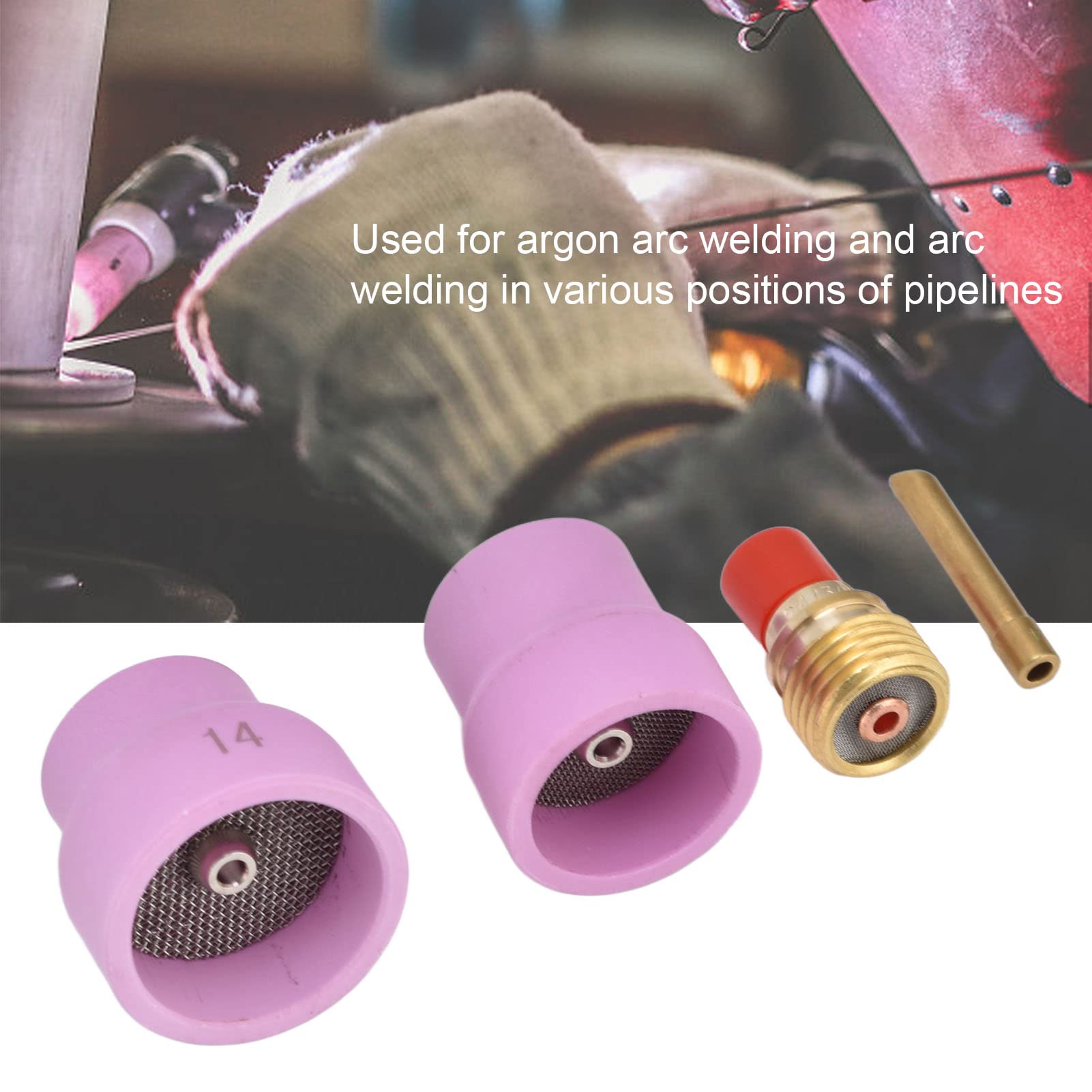 Collets Body Glass Cup, TIG Welding Torch Stubby Gas Lens Ceramic Copper Material Glass Cup Kit for WP 9 20 25 Welding Gun