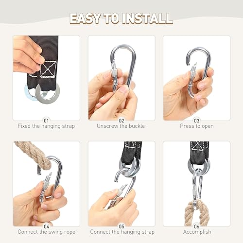 Miniatura 7 de RedSwing Columpio de madera para árbol, juego de columpios colgantes de árbol de 24 x 8 x 1.2 pulgadas para adultos, capacidad de carga de 500