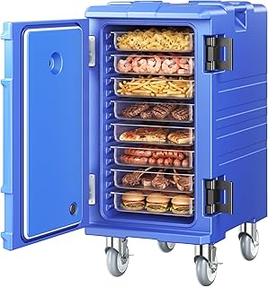 VEVOR Isolierter Speisenbehälterträger Warmhaltebox für Gastronomie 120 L, Speisenbehälter mit Doppelschnallen & Griffen, Speisenbehälterträger Lebensmitteltransportbox für Restaurant Kantine blau
