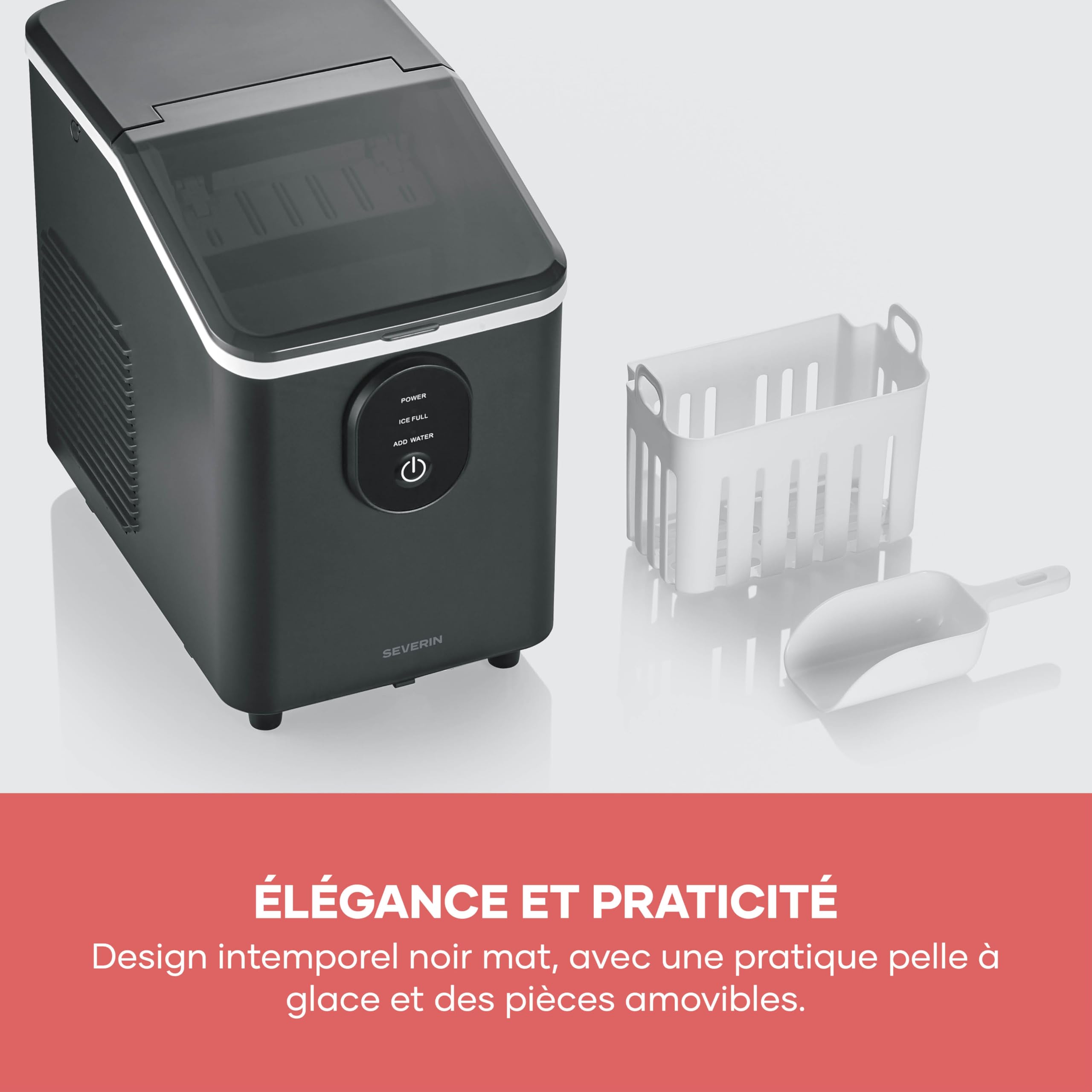 Severin Machine à glaçons - 8 glaçons en juste 8 minutes - Capacité 1,2 L – Facile à utiliser et à nettoyer - Arrêt automatique – Compact – Noir, EZ 7415