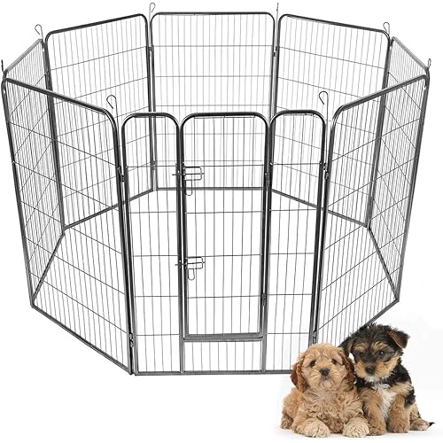 Giantex 48 inch Dog Fence with Door, 16/8 Panels Dog Playpen for Outside Large Dogs, Portable Pet Playpen Fencing Enclosures, Heavy Duty Metal Camping Dog Fences for The Yard (8 Panels, 48 inch)