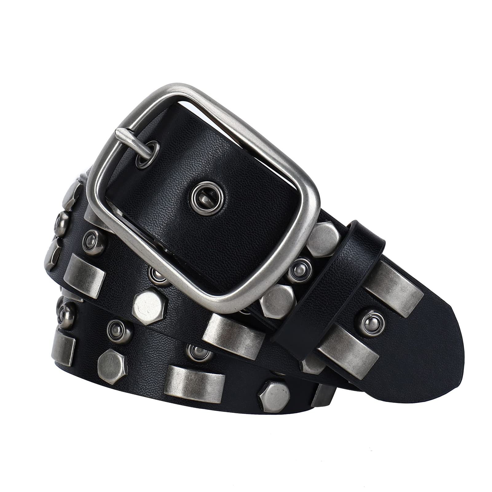 Cinturones de tachuelas góticos de cuero con sujeción firme y hebilla rock para vaquero