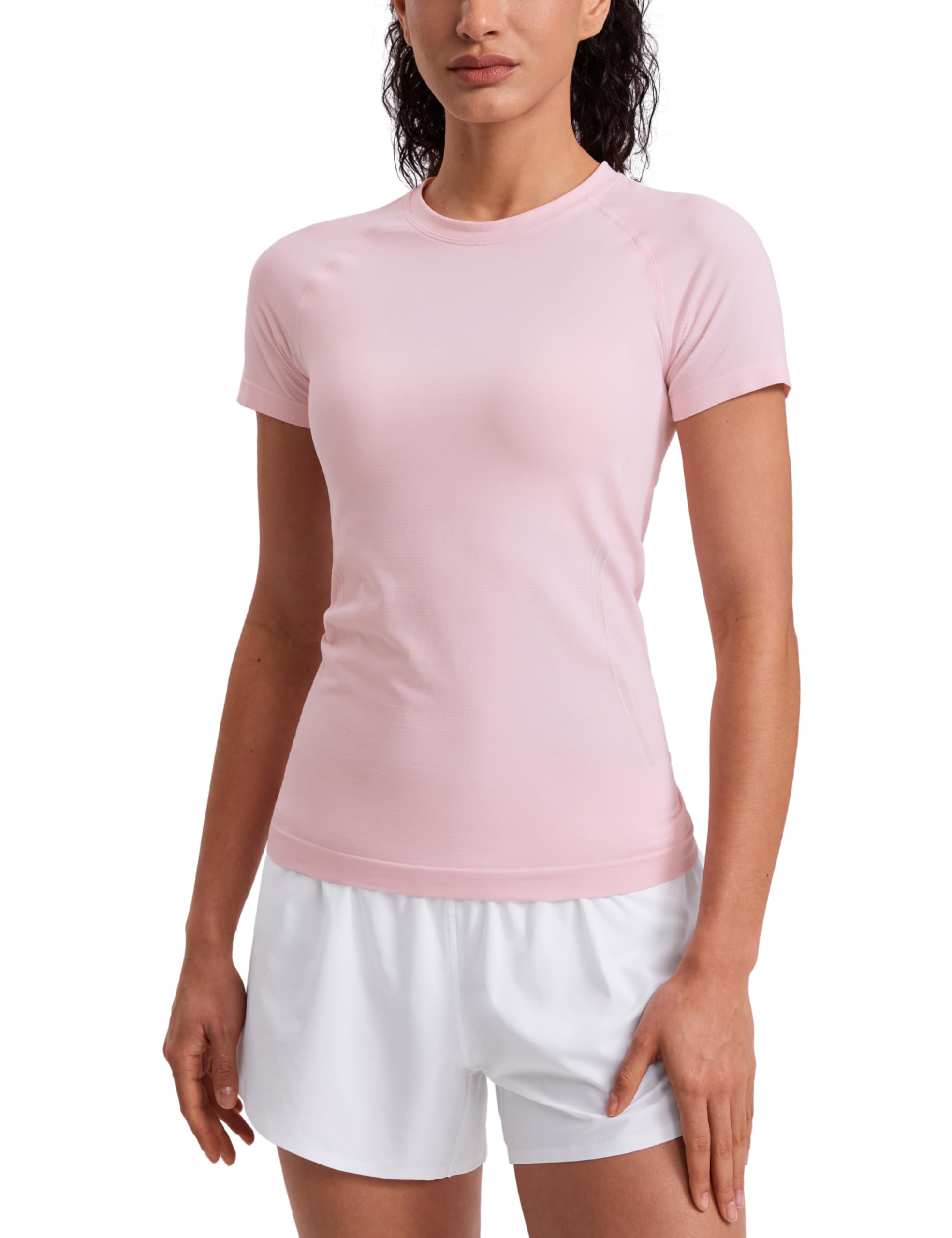 CRZ YOGA Seamless T-Shirt Hip Length | Training, Chafe-Free, Slim Fit, Raglan Sleeves, Mesh Vents, Workout, Short Sleeve Tops for Women Medium Strawberry Pink