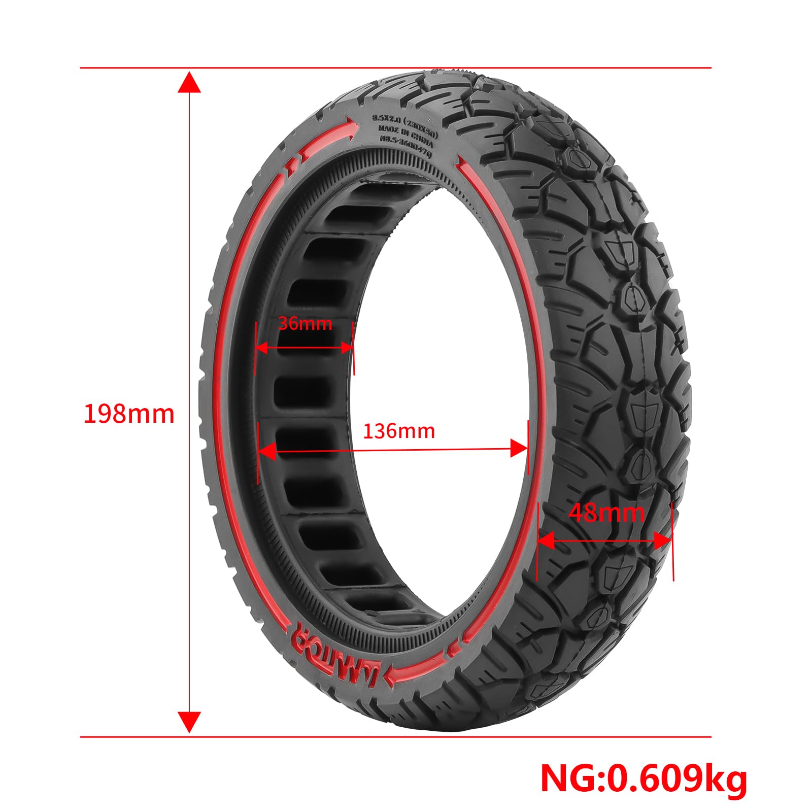 8,5×2,0(230×50) E Scooter Off-Road Neumático Completo de Goma 8 2/1x2,0 Neumáticos Sólidos 8,5 Pulgadas Reemplazo para Xiaomi M365 Scooter Eléctrico Anti-pinchazos (Línea colorida*2 PCS)