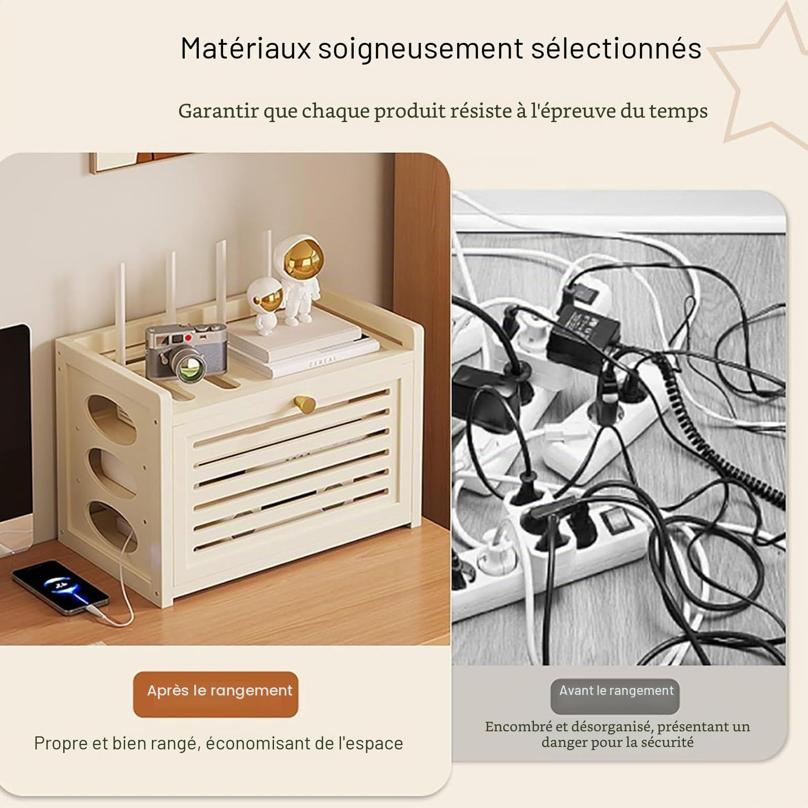 Boîtier de Rangement pour Routeur WiFi, Meuble de Rangement Multimédia, Routeur WiFi Boîte, Meuble pour Modem Et Routeur, Cache Box(Brown,40.5x28cm/15.9x11in)