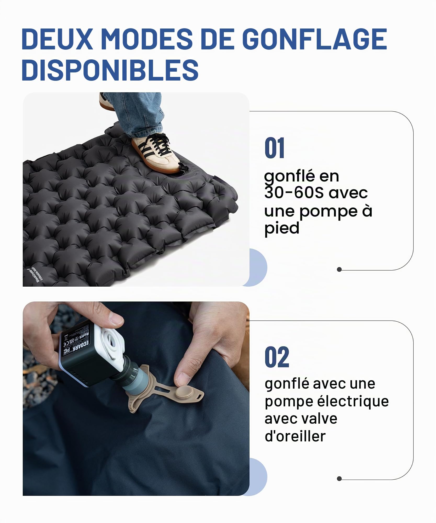 OneTigris BLACKCRYSTAL Matelas isolant autogonflant ultra léger, oreiller et matelas gonflable compact pour tente, camping, tourisme et randonnée