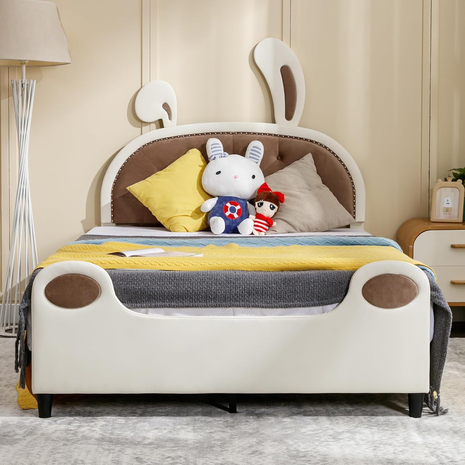 ijuicy Twin Bed Frames for Kids, Faux Leather Upholstered