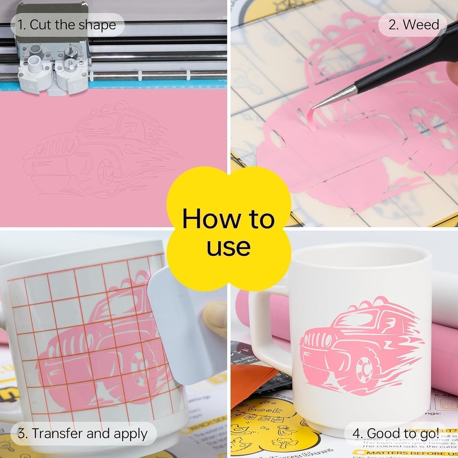 Permanent Adhesive Vinyl Roll, 12" x 15ft, Matte Pink