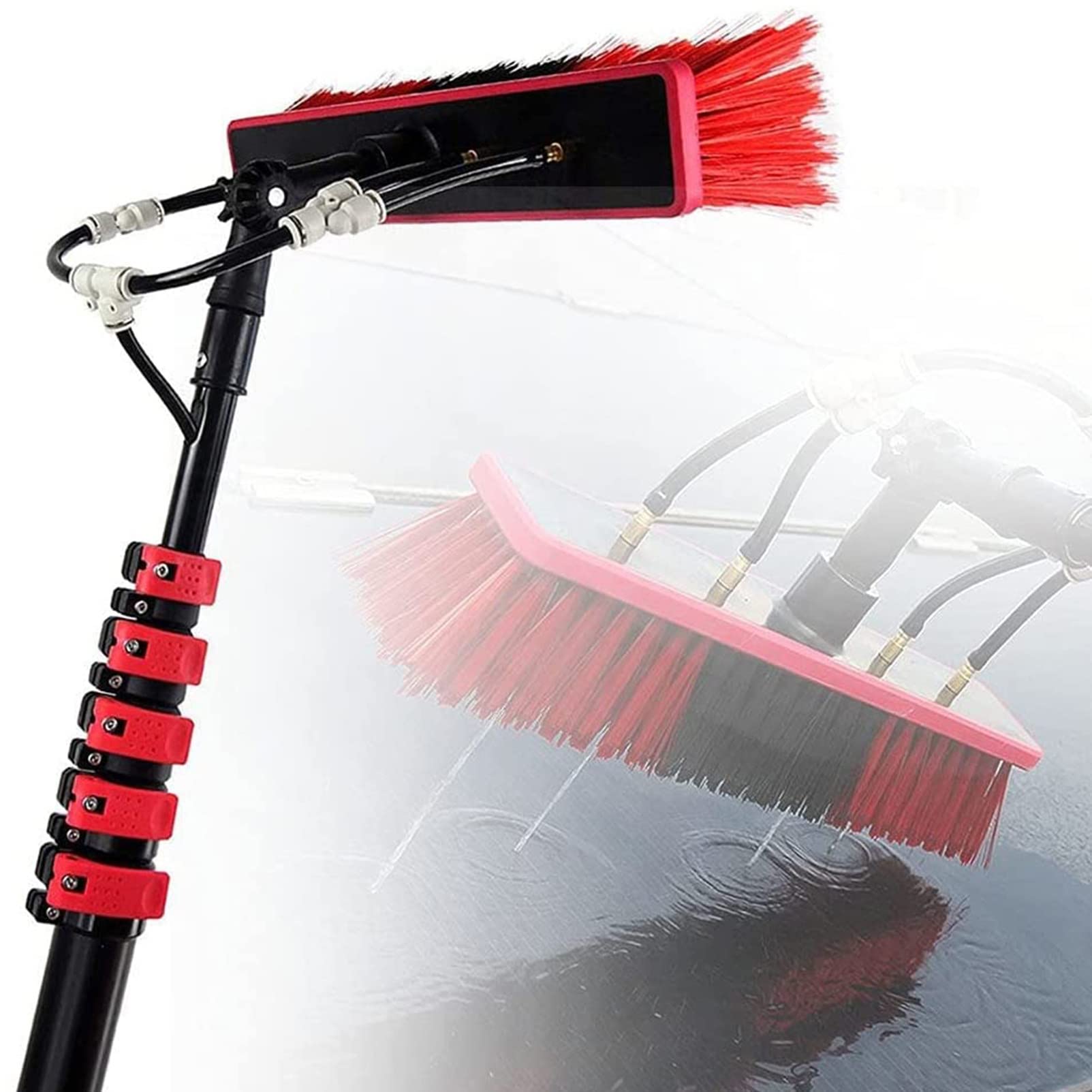 Aioneer Water Fed Pole For Window & Solar Panel Telescopic Extension Pole Window Cleaning Kit With 4-Hole Water Fed Brush,35Ft/10.8M-12FT/3.6M