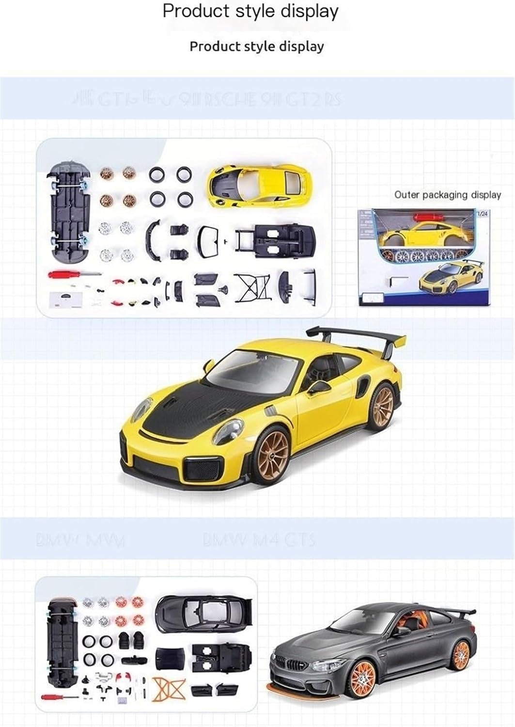 1:24 assembled version of The GT2 RS yellow and black alloy car models(Assembled version Red)