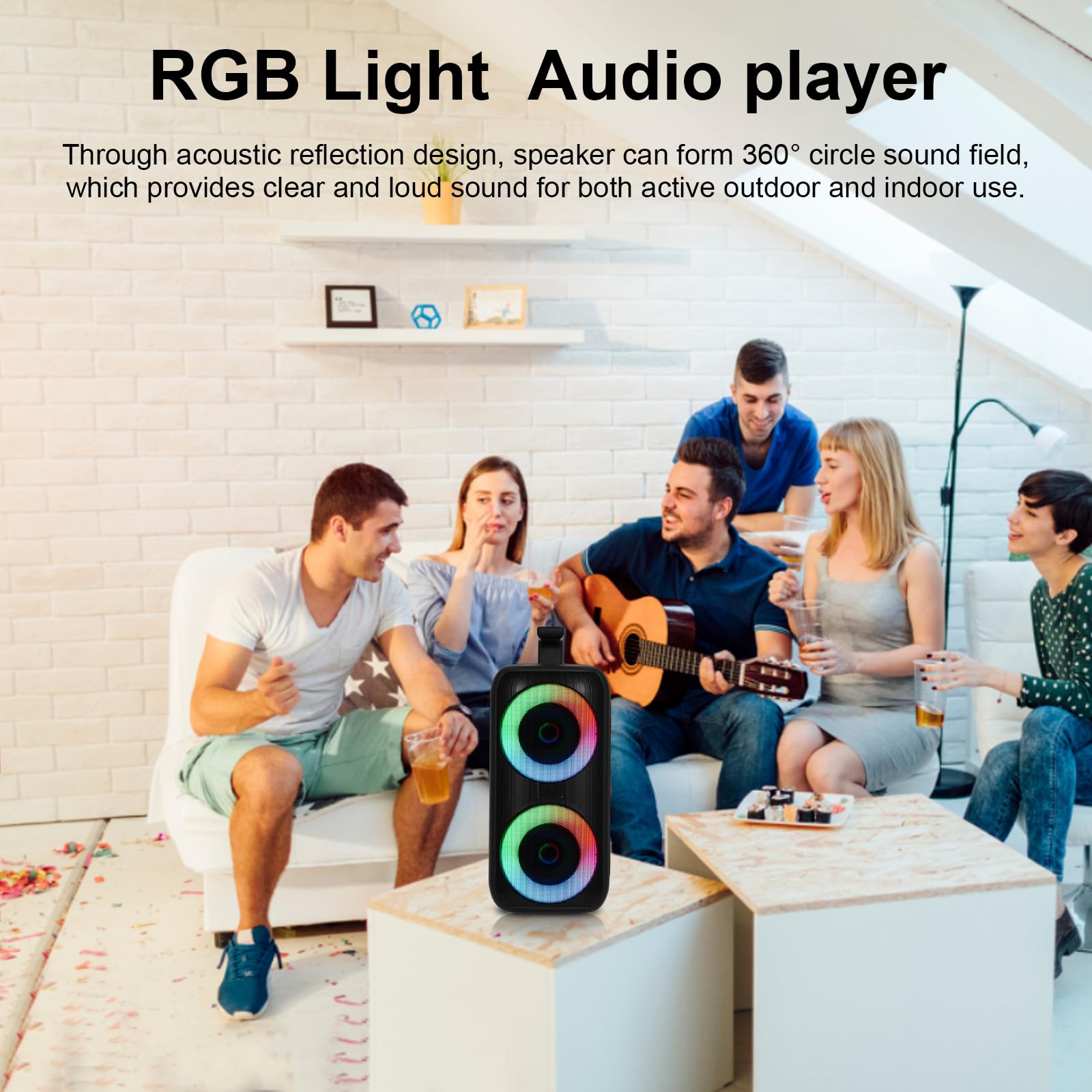 Wakects Portable BT Głośnik z Dźwiękiem 360 °, Odtwarzacz Muzyczny Wireless BT 5.2 Fast Connection Party Głośnik do Użytku na Zewnątrz (BLUE)