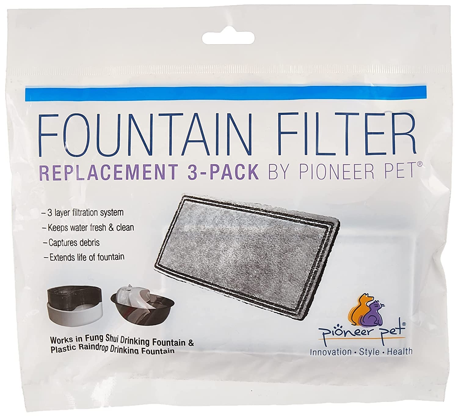 Pioneer Pet Replacement Filters for Plastic Drinking Fountains, Pack of 3, grey
