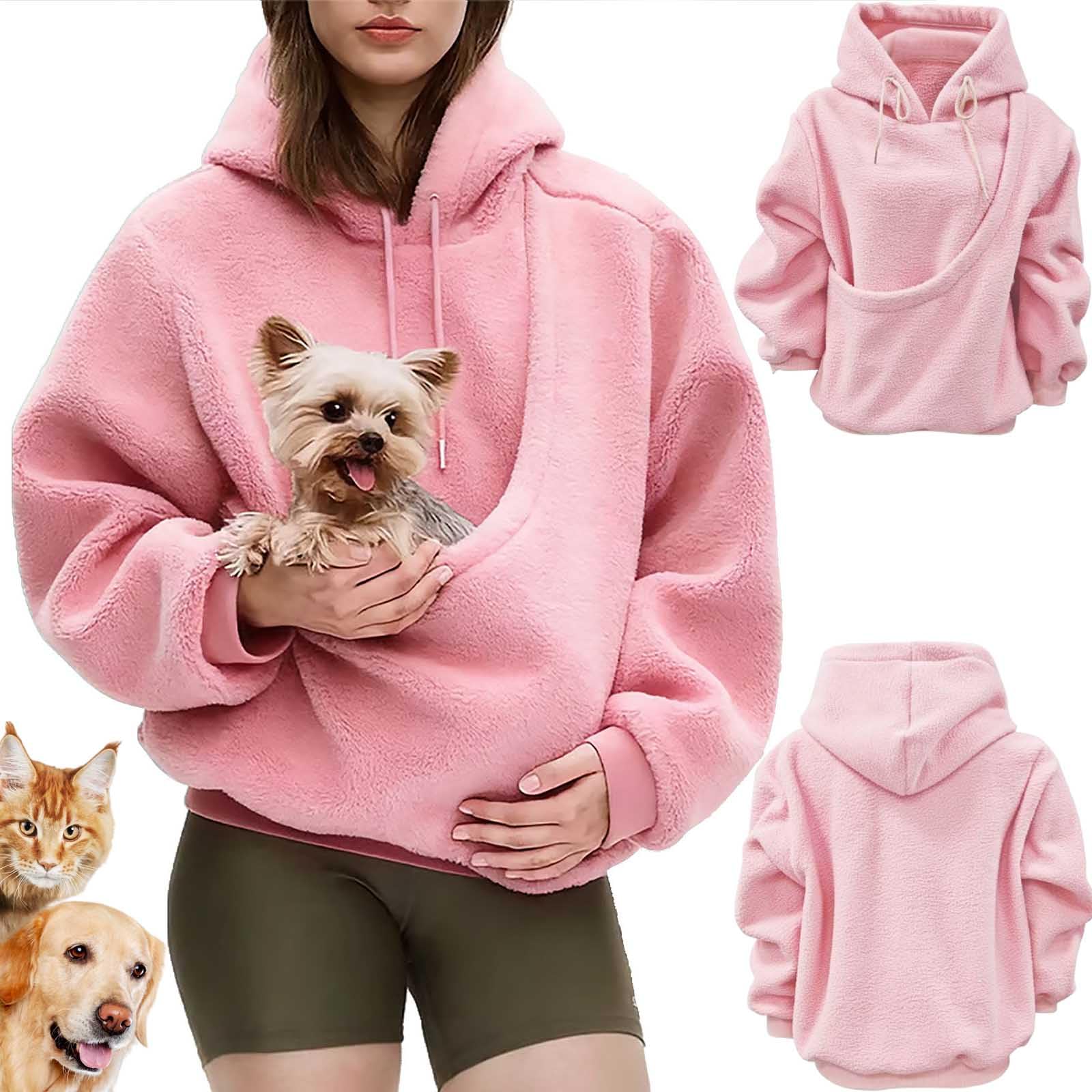 Pet Sling Hoodie, Hoodie Carrier, Ultra Soft Warm Carrier Sweatshirt - Skin-Friendly (Pink L)