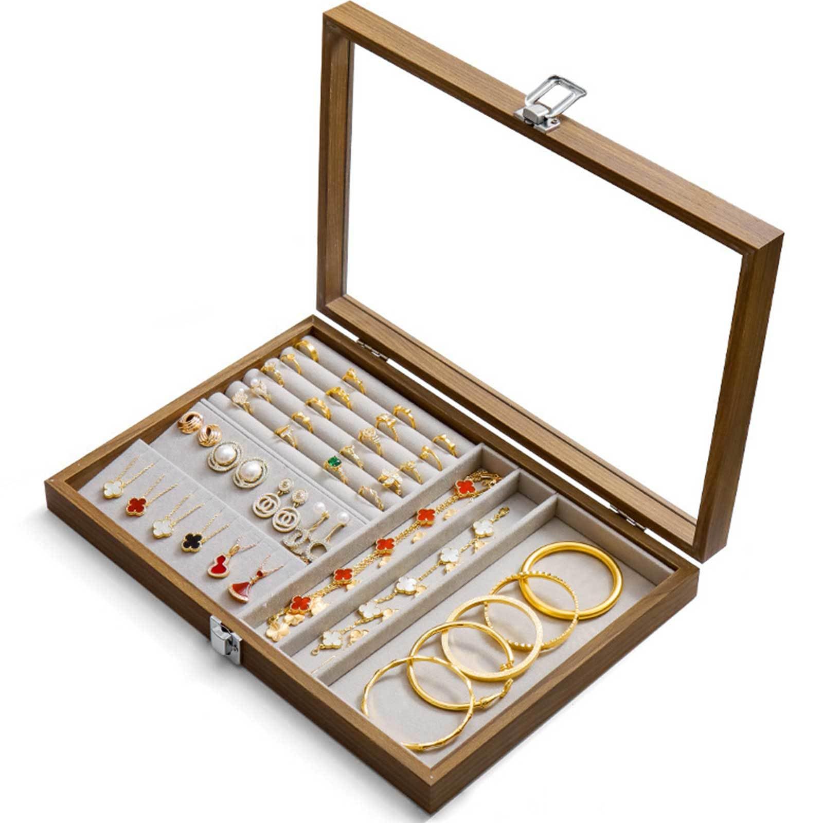 Amazon.co.jp: ガラス蓋付き木製ジュエリーボックス、 女性用木製