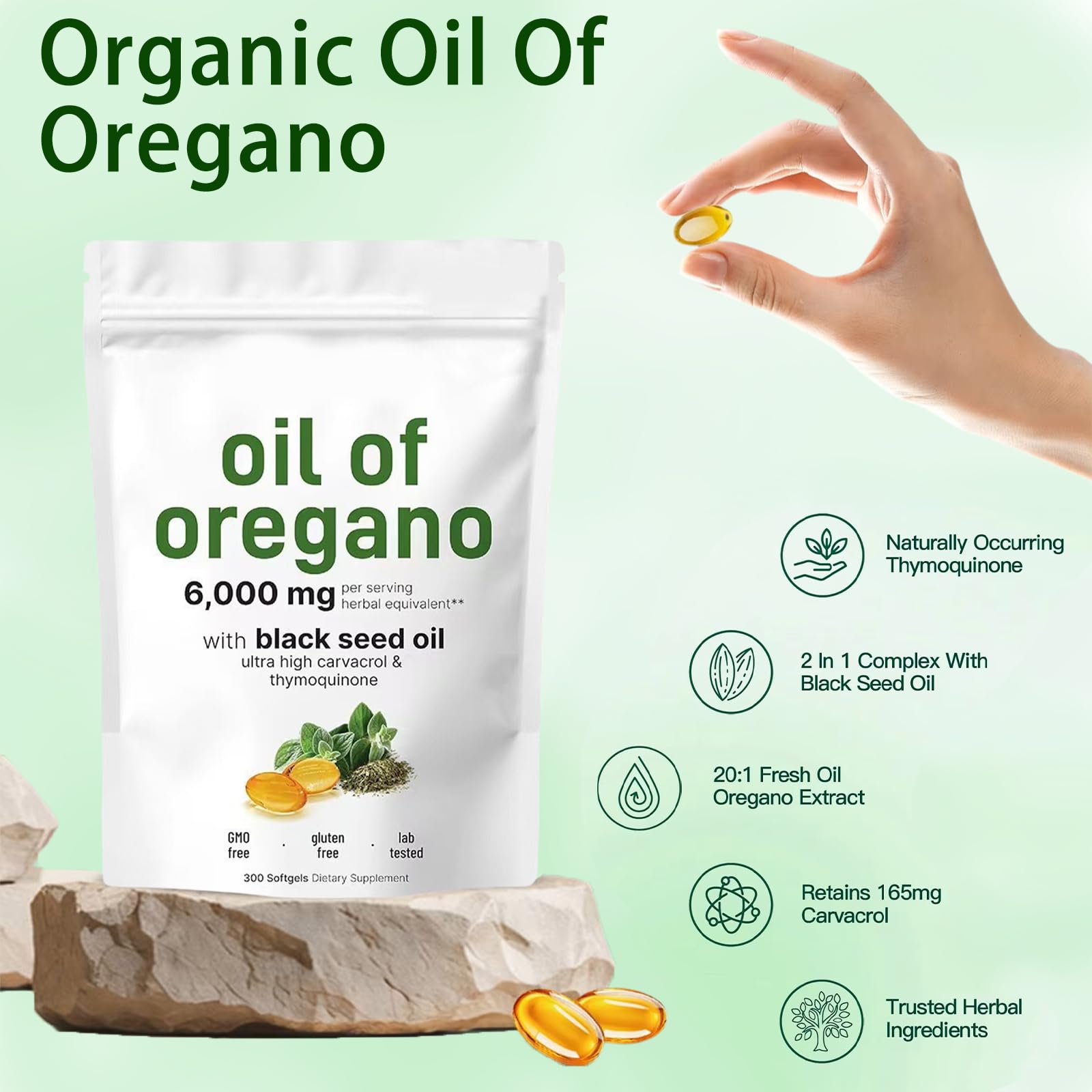 Huile d Origan et Nigelle,2 pack Capsules D'Huile D'Origan,Oil of Oregano with Black Seed Oil,Huile d'Origan 6000 mg avec Huile de Graines Noires,Favorise Santé Immunitaire et Digestive