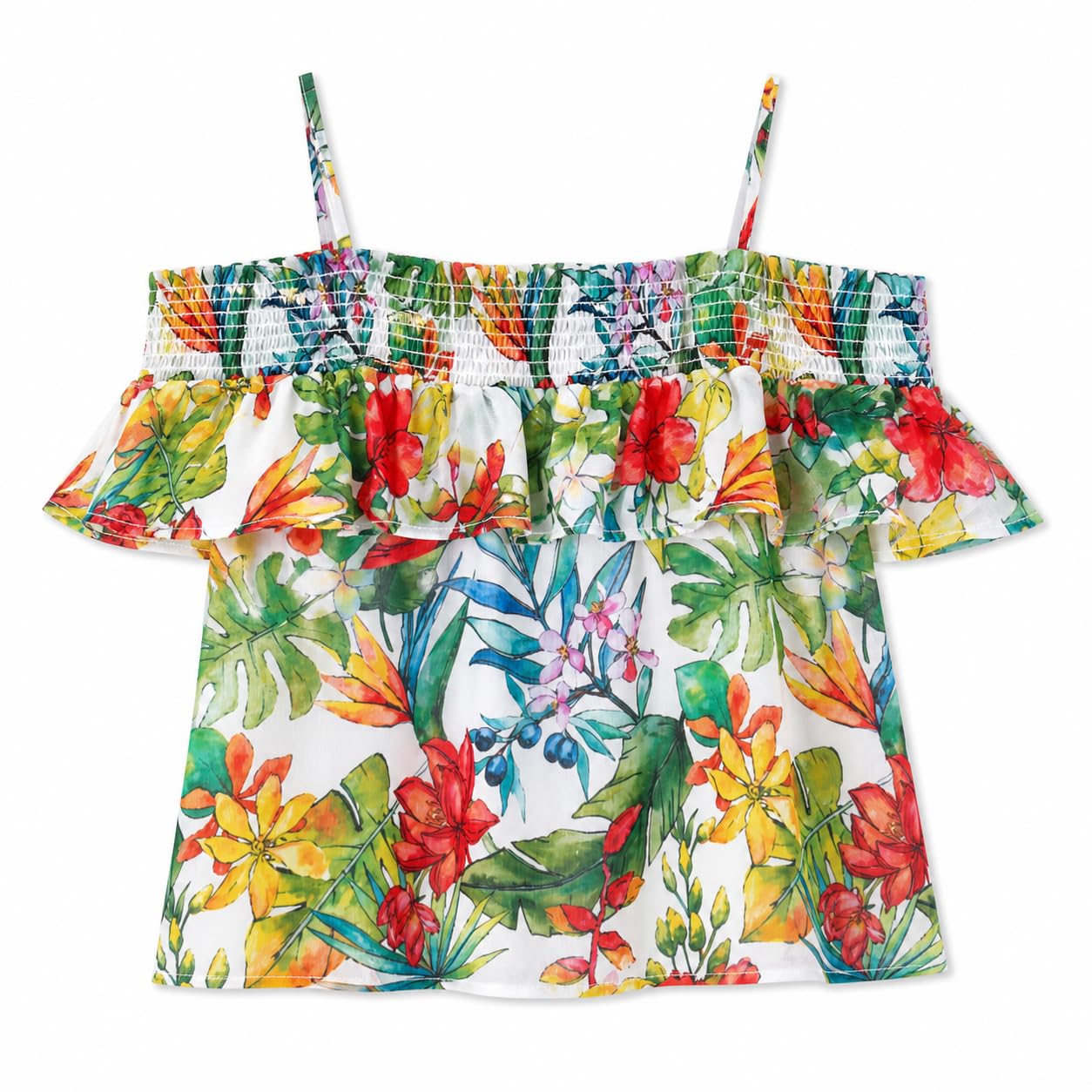 Generico Camiseta de tirantes para niña de verano con estampado floral y tirantes – Top ligero y fresco 10-16 años