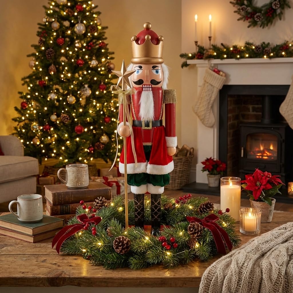 Weihnachtsdeko Nussknacker Figur – Klassische Weihnachtsdekorationen – Karoline & Co Nussknacker Soldat 80 cm in Rot im Premium-Stil