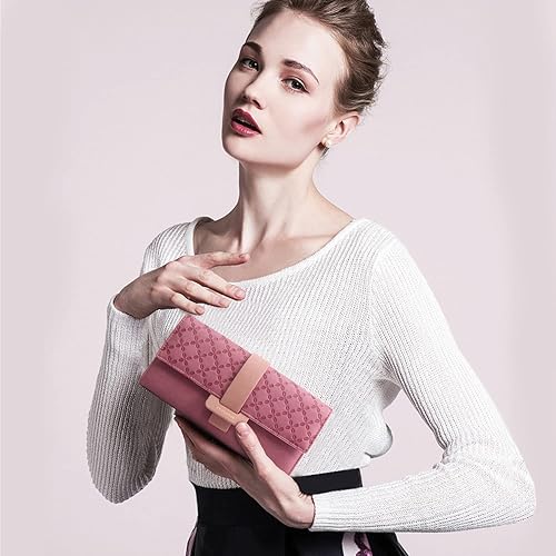 Miniatura 6 de FT Funtor Carteras RFID para mujer billetera triple con bolsillo con cremallera para monedas cuero vegano monedas bolsillo con cremallera y ventana