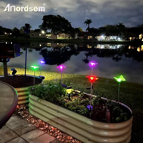 Miniatura 7 de Anordsem Paquete de 6 luces de jardín para decoración al aire libre, con energía solar, mariposa, libélula y colibrí, decoración para patio