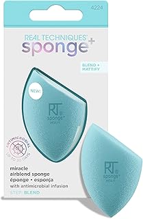 Real Techniques Sponge +, Beauty Makeup Blender for Foundation, Blend + Matify Miracle Airblend Sponge, Blue, 1 Count