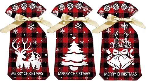 Miniatura 6 de Xeahung Bolsas verdes de Navidad para golosinas, paquete de 25 bolsas de regalo de Navidad con cordón para galletas, pan, paquete de regalo de