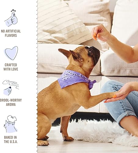 Miniatura 4 de Three Dog Bakery Bocadillos de sartén con huevos, tocino, queso y espinacas, golosinas prémium para perros horneadas suaves, bolsa de 36 onzas,