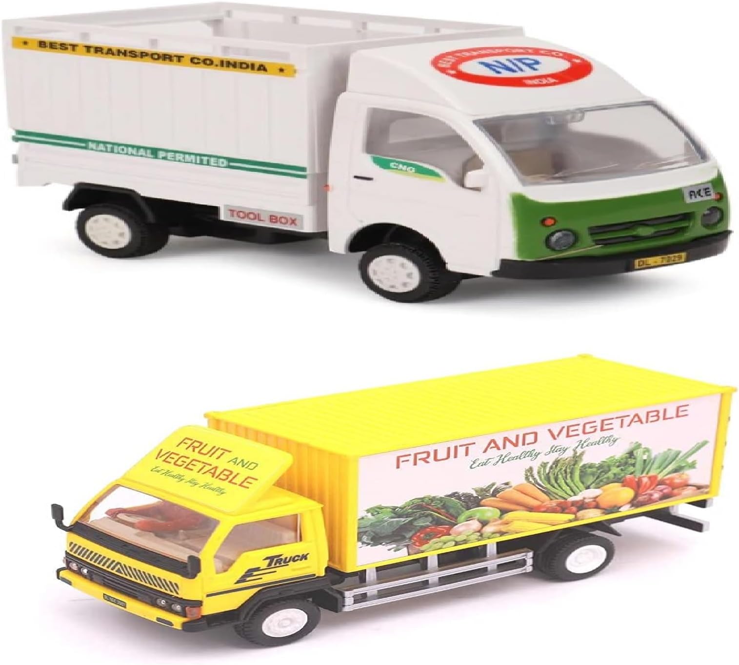 Sheel Combo of Panther Truck Container Fruit&Vegetable Truck & Ace CNG Cargo Pull Back Toy Color May Vary as per Availability - Multicolour