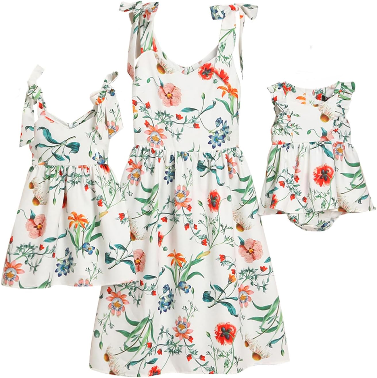 Mommy and Me Dresses Floral Mom and Daughter Matching Outfits Spaghetti Strap Sleeveless Dress Beach Mini Sundress