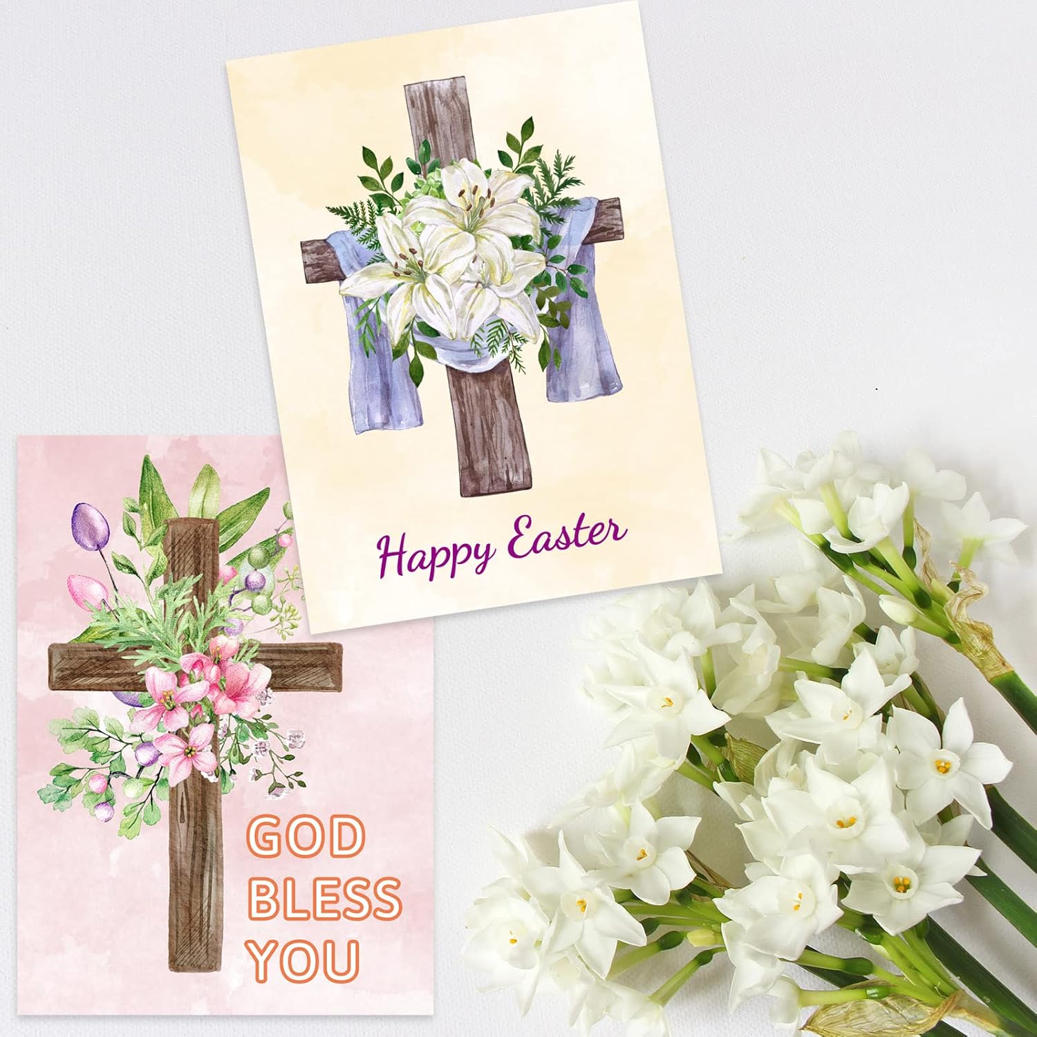 ceiba tree Easter Cross Cards Religious Happy Easter Greeting Card with Envelopes Risen Assorted Blank Notecards for Christians Party Supplies First Communion Baptism - Image 7
