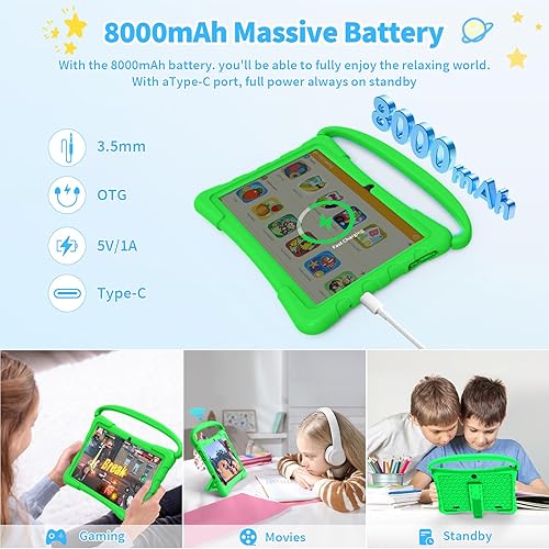 Miniatura 5 de RliyOliy Tablet infantil de 10 pulgadas, tableta para niños de 3 GB+64 GB, expansión de 512 GB, tableta Android 12 para niños pequeños con 8000 mAh,