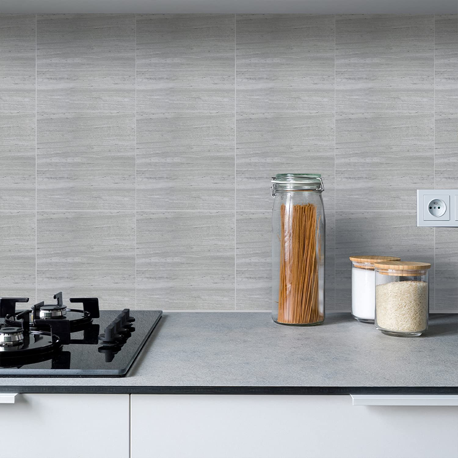 Alwayspon Peel and Stick Floor Tile, Stick on Floor Tiles, Vinyl Floor Sticky Back Sticker, Non-Slip Floor Tiles Self-Adhesive Sticker Decals, Grey Marble Effect, 30cmX30cmX12Pcs