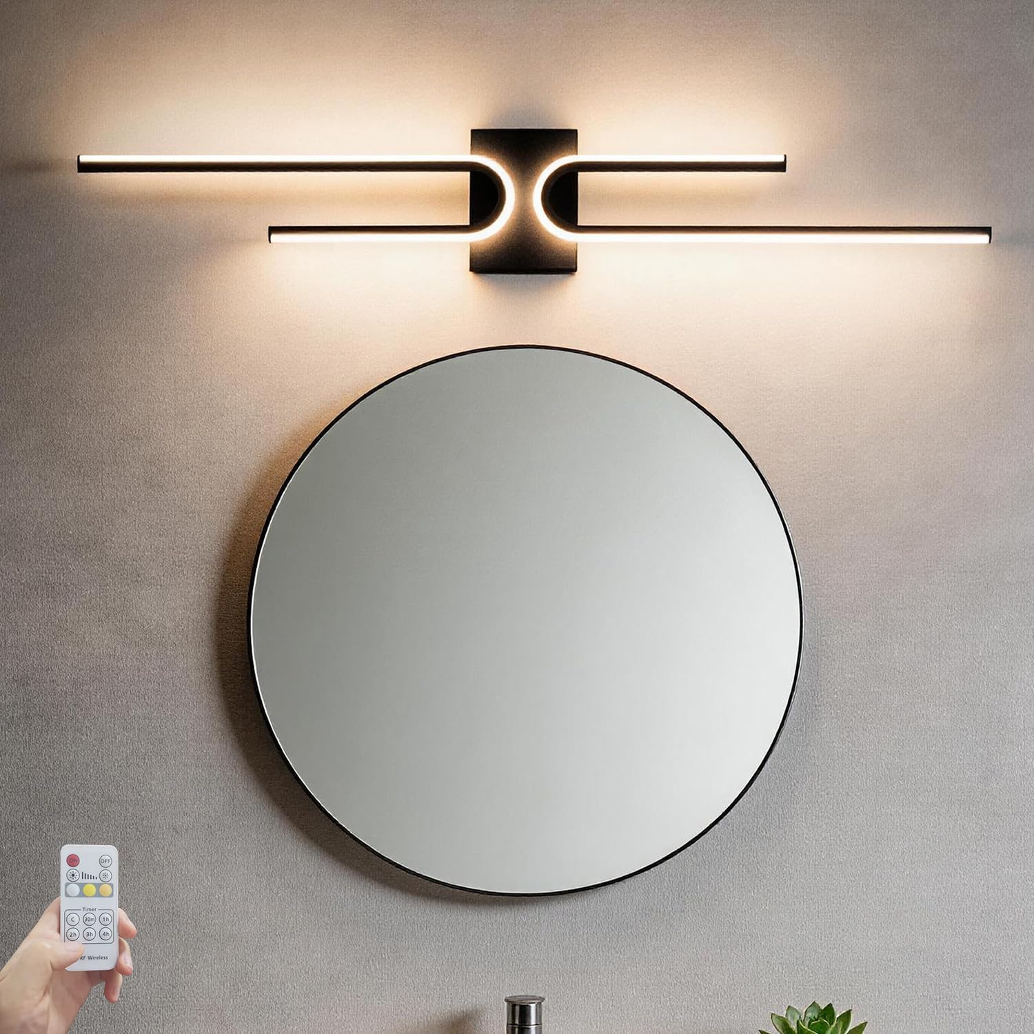 Black Bathroom Vanity Light Fixtures Over Mirror 3CCT Dimmable Bathroom Light Fixture, 39.17 ''Long Modern LED Vanity Lighting Bar, Wall Sconce Lighting for Bedroom Living Room with Remote Control