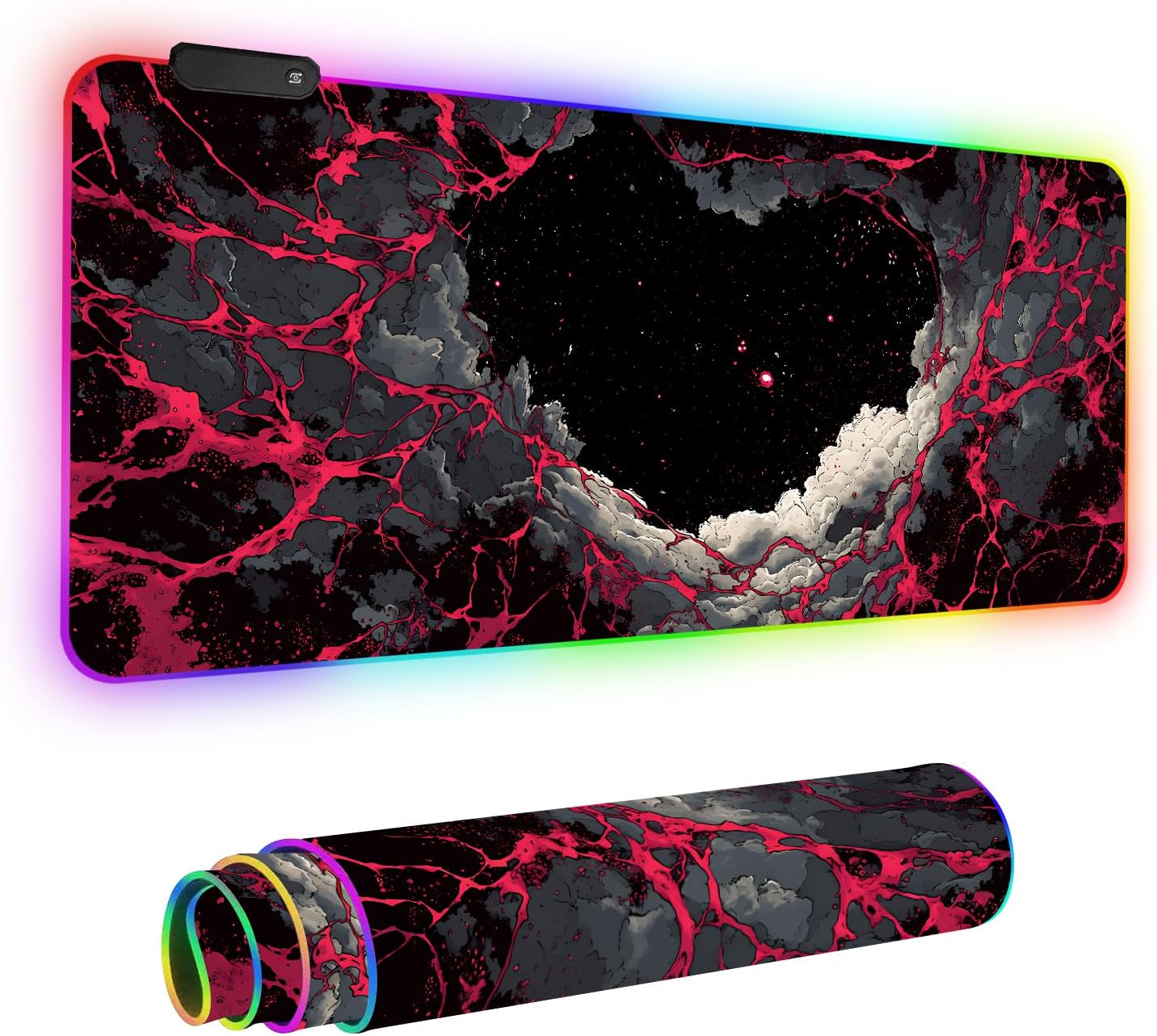 ANNA QUEEN RGB Gaming Mouse Pad XL 35.4"x15.7", Lava Space LED Large Mousepad Extended Gaming Desk Mat, RGB Mousepad Non-Slip Rubber Base Smooth Surface Keyboard Mouse Pad for Gamers