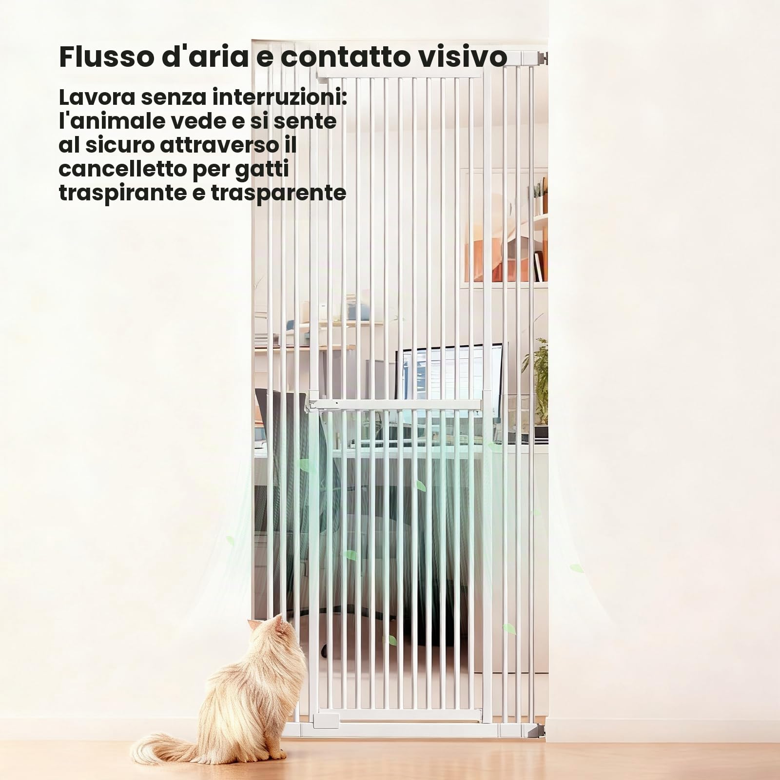 Gardner Pet Cancello per Gatti Extra Alto 130-221 cm, Bianco | Largo regolabile 70-94 cm, Senza Foratura, Montaggio a Pressione, per Scale, Porte, Monolocali, Cucina