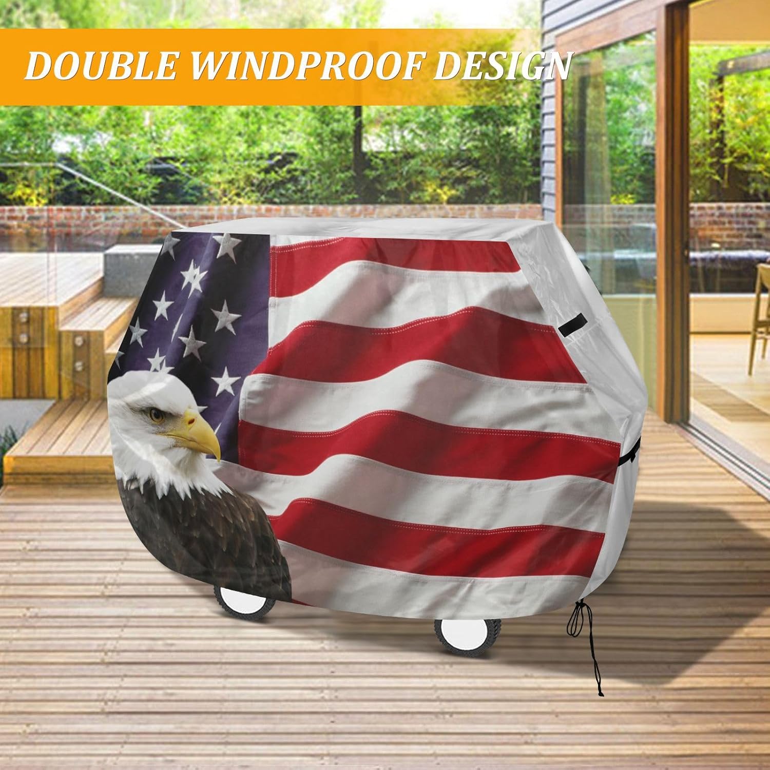 American Flag with Eagle Grill Cover for Outdoor Anti-UV Weather Resistant Waterproof Barbeque Cover for Most Grills