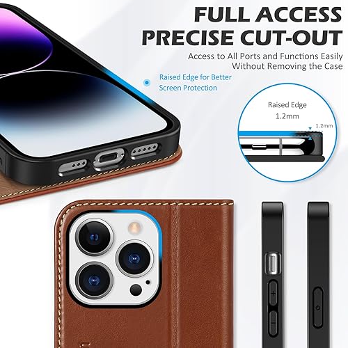 Miniatura 6 de SHIELDON Funda para iPhone 14 Pro 5G 2022, funda tipo cartera de piel auténtica con función atril y bloqueo RFID, funda magnética que absorbe los